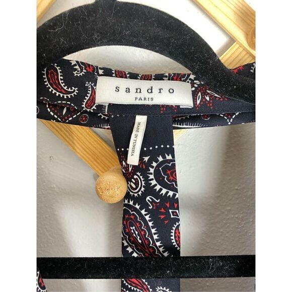 SANDRO | Cashemire Silk Print Blouse with Cut Out Back Size 1/Small EUC Q547 - Picture 7 of 9